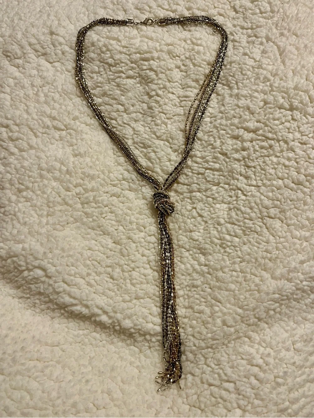 Modern Silver Multi Strand Fluid Chain Lariat Necklace Statement Knot Tassel Fri